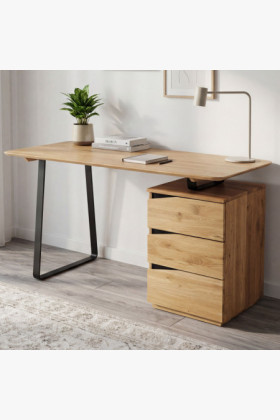 Massiver Eichen-Schreibtisch 140x64 cm mit schwarzen